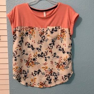pink and floral blouse